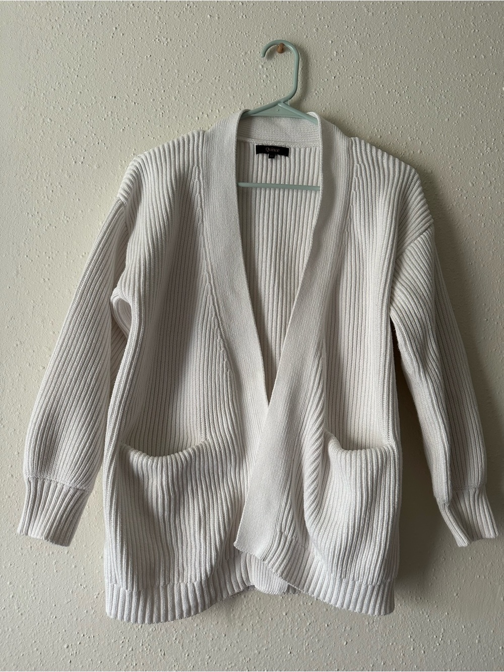 Quince 100% Cotton White Chunky Knit Fisherman’s Coastal Cardigan with Pockets